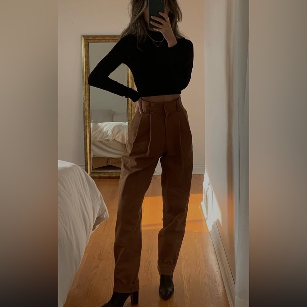 Uncle Studios Cotton Bloomers size small nwot High-Waisted camel Trousers - Picture 2 of 11
